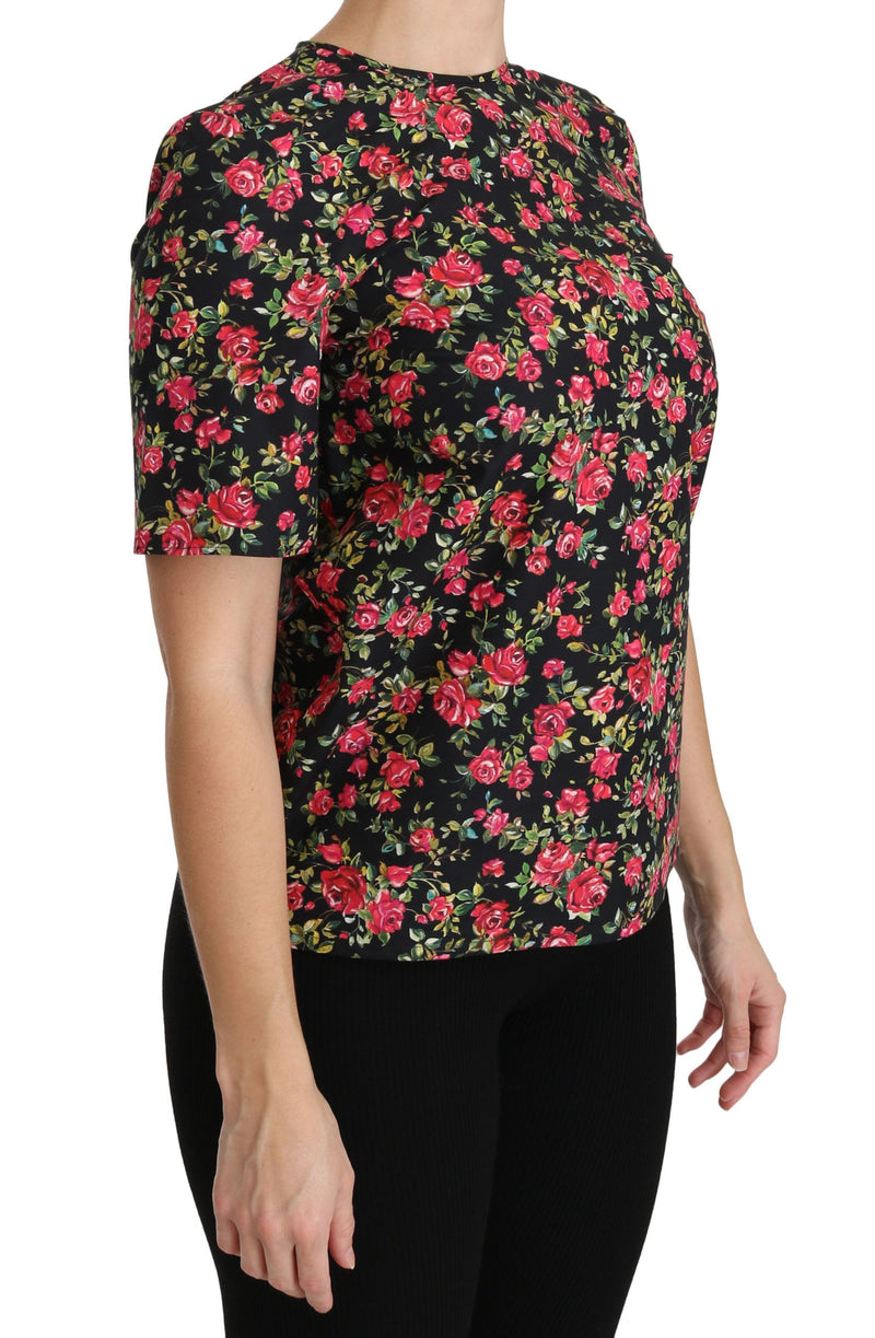 Elegante tapa de cuello de la tripulación floral negro