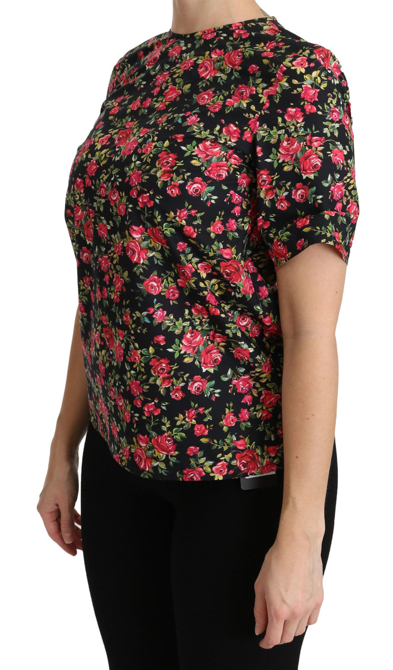 Elegante tapa de cuello de la tripulación floral negro