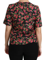 Elegante tapa de cuello de la tripulación floral negro