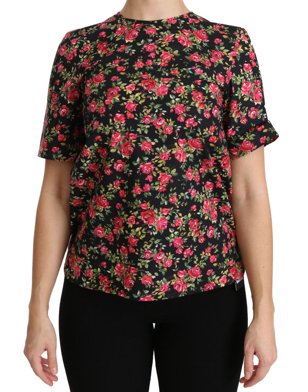 Elegant Black Floral Crew Nou Top