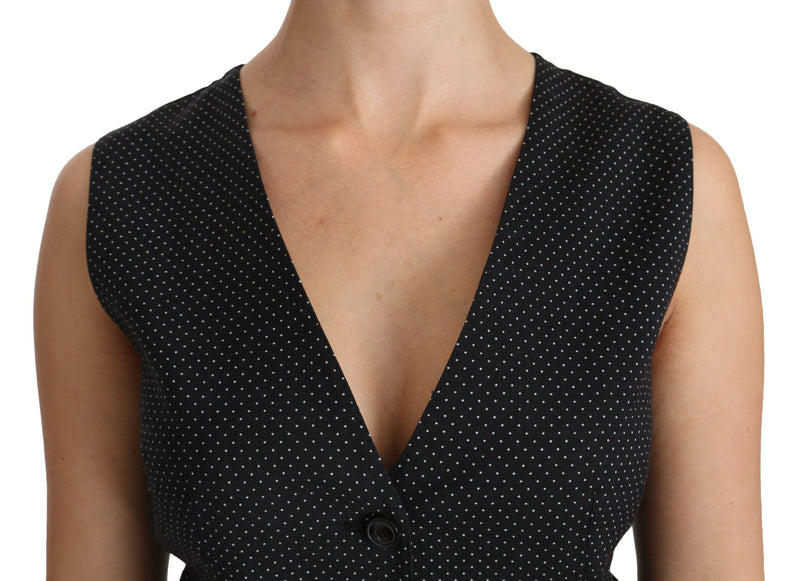 Chic Black Dotted Wool Blend Αμάνικο γιλέκο