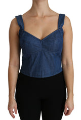 Elegante top bustier sin mangas en azul