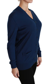 Elegante cardigan di lana viofera blu