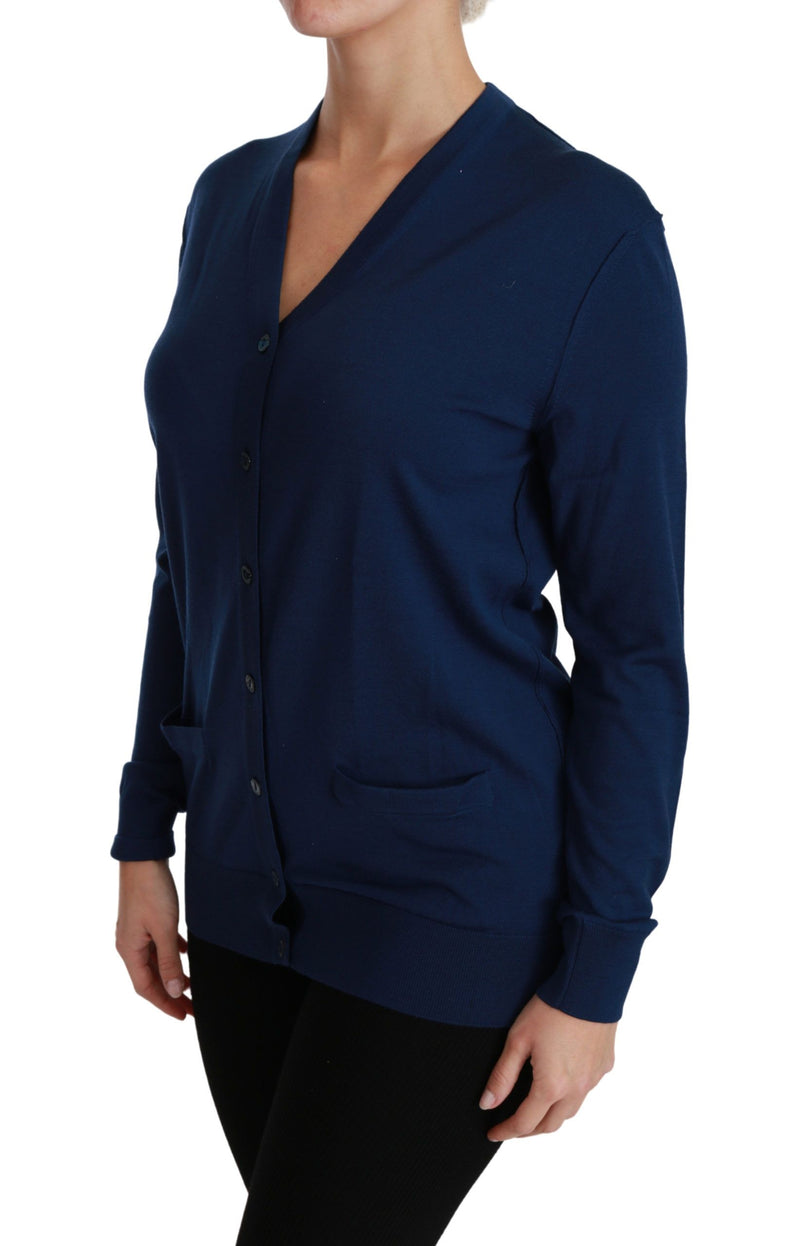 Elegante Blue Virgin Woll -Strickjacke