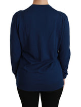 Elegante Blue Virgin Woll -Strickjacke