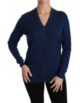 Elegante Blue Virgin Woll -Strickjacke