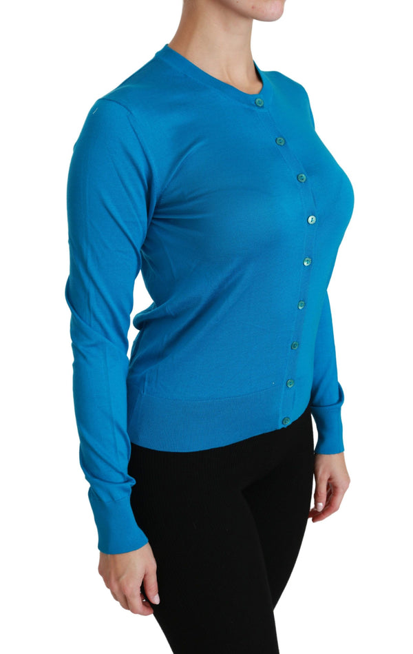 Elegante seidenblaue Crewneck -Strickjacke