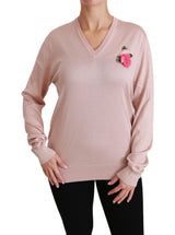 Pink Floral Silk V-Neck Sweater