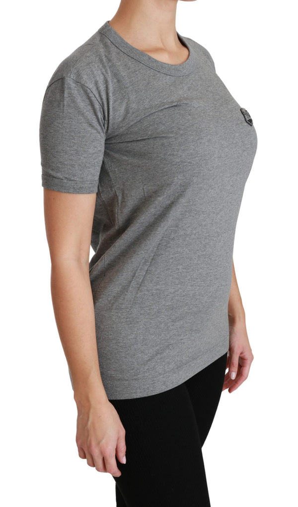 Chic Grey Amore Patch Crewneck T -Shirt