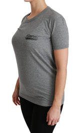 Chic Grey Amore Patch Crewneck T -Shirt