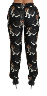 Elegant Silk Puppy Dog Print Pants