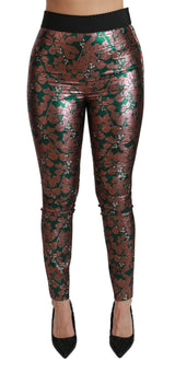 Elegant Bronze Leaf Metallic Trousers