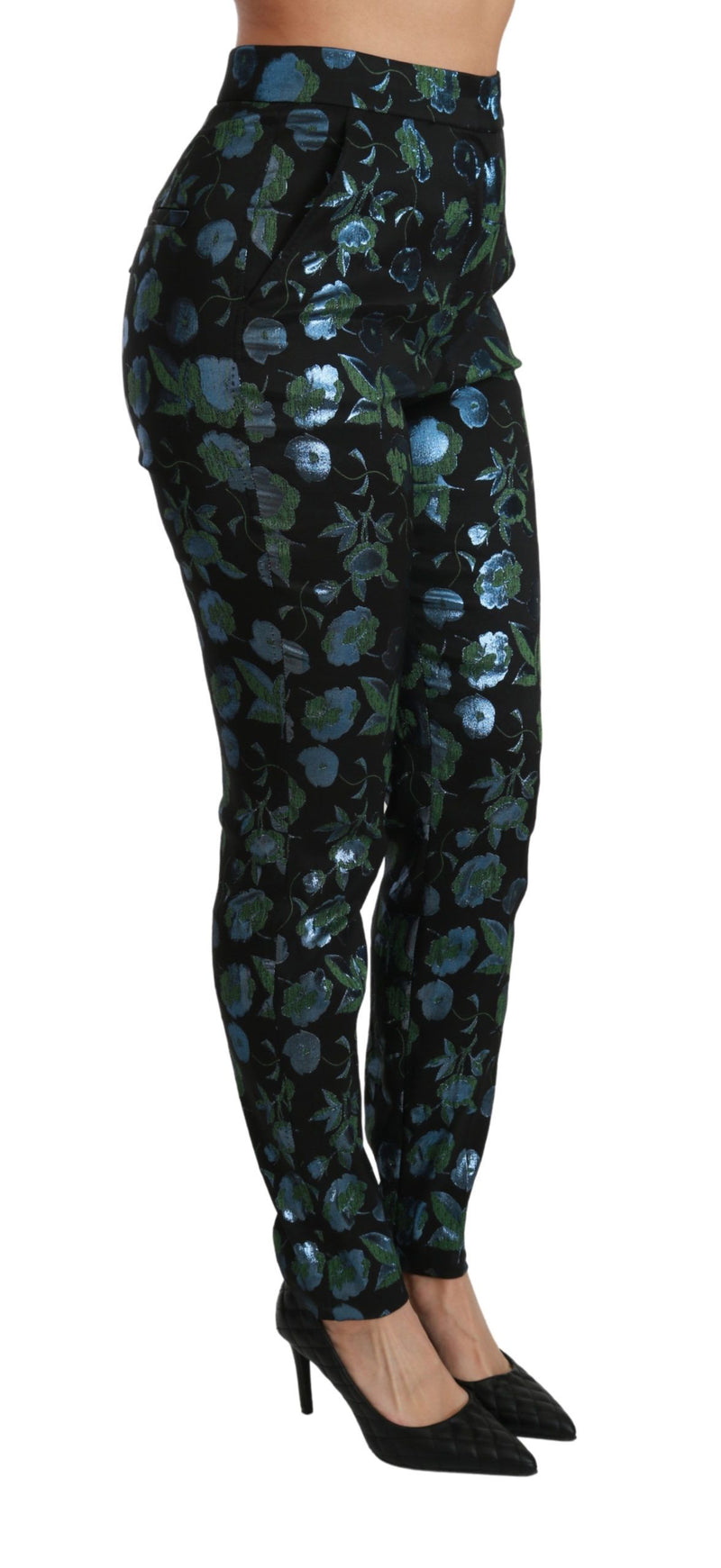 Pantalon maigre à taille haute florale