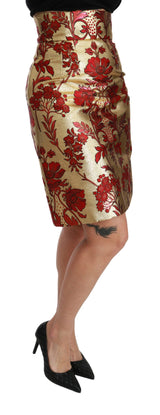 Opulent Gold Floral Jacquard Skirt