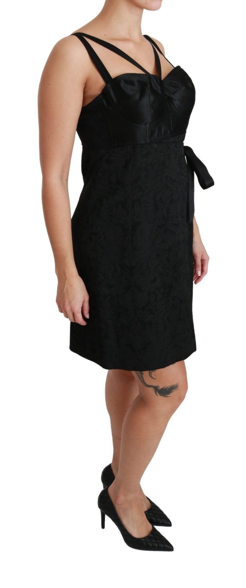 Élégant robe de gaine Jacquard noire noire