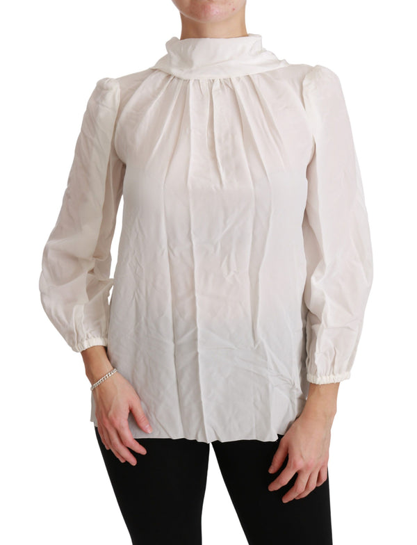 Elegante blusa de cuello de tortuga de seda blanca