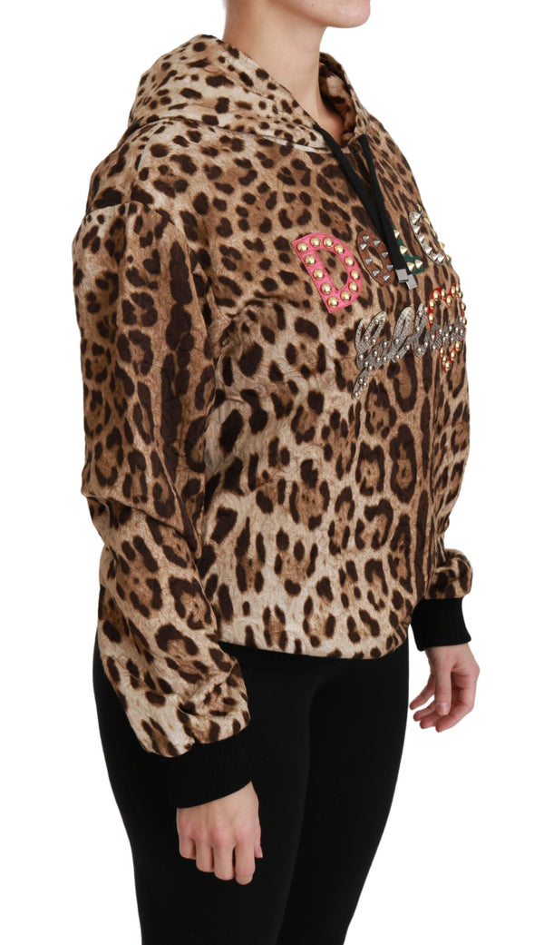 Elegante maglione con cappuccio con stampa leopardata