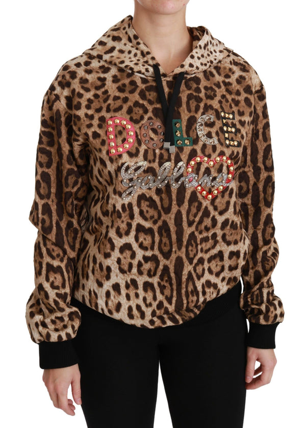 Elegante maglione con cappuccio con stampa leopardata