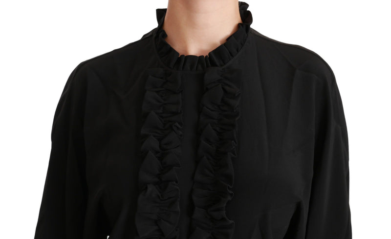 Elegant Black Silk Short Sleeve Blouse