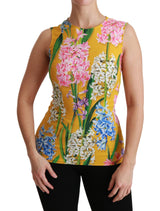 Sunshine Floral Clewneck Maneveless Blusa