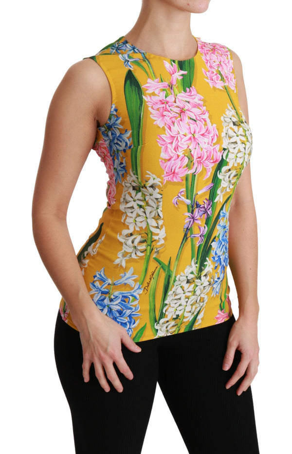 Sunshine Floral Clewneck Maneveless Blusa