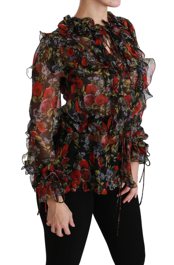 Κομψό Floral Silk Long Sleeve Blouse