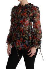 Κομψό Floral Silk Long Sleeve Blouse