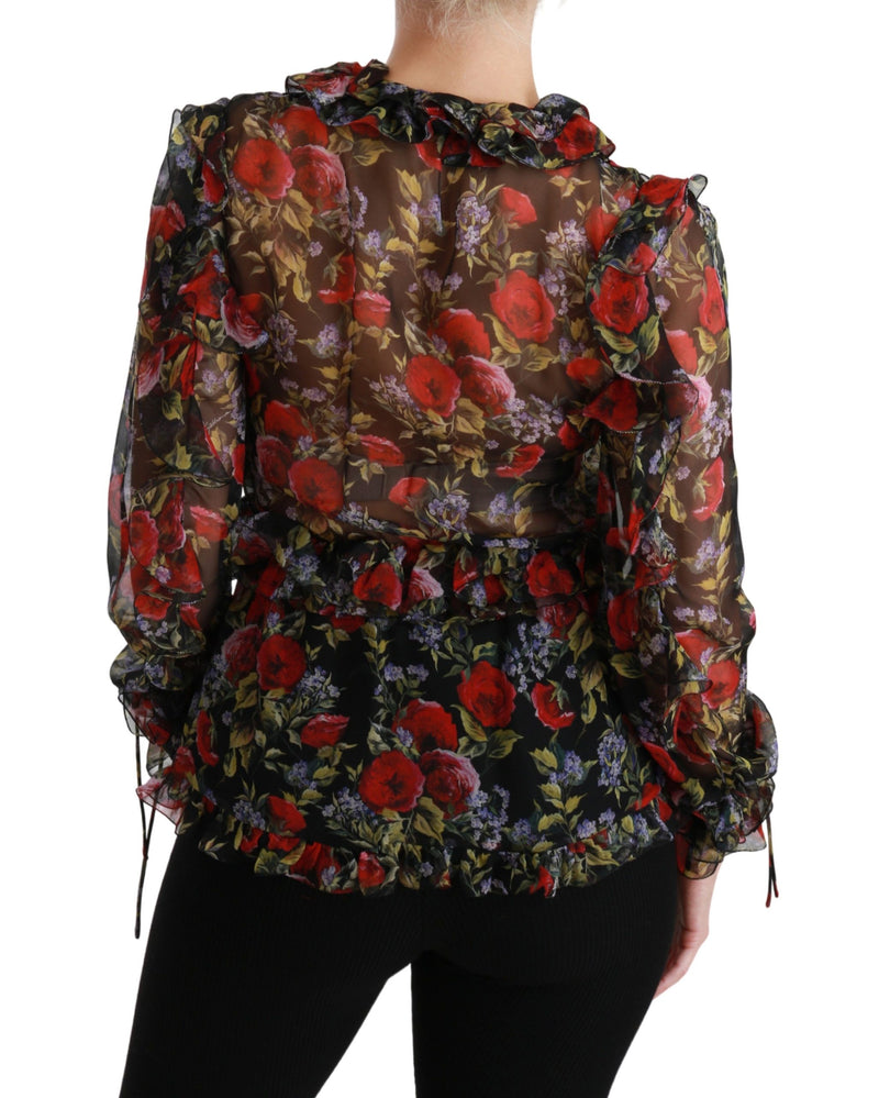 Κομψό Floral Silk Long Sleeve Blouse