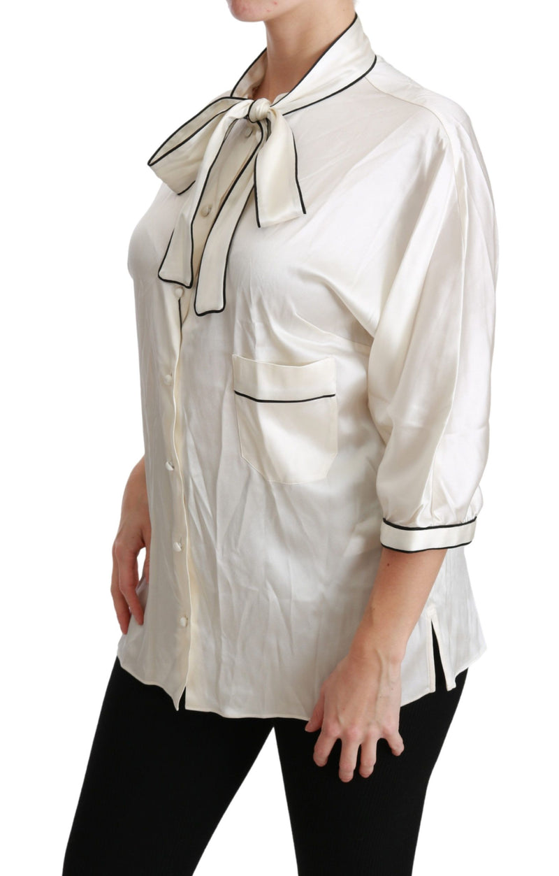 Elegante beige Seidenbluse mit Bogenschal