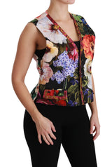 Gilet sans manches à manches florales en brocart multicolore