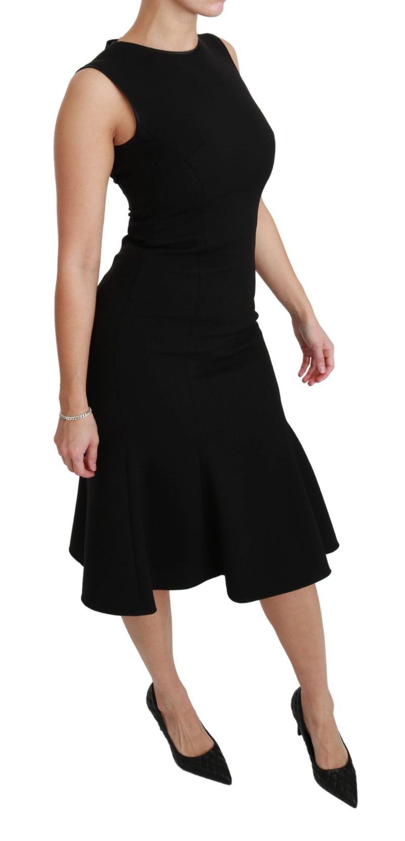 Elegantes schwarzes Fit Flare Wolle Mischkleid