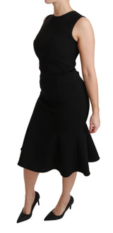 Elegantes schwarzes Fit Flare Wolle Mischkleid