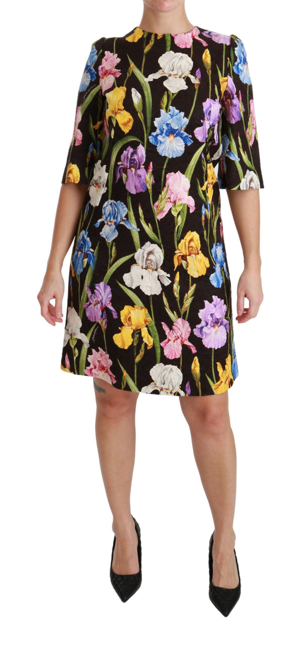 Blumenbrokat -Schicht -Mini -Kleid