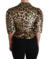 Blazer de manga corta de estampado de leopardo dorado