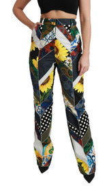 Élégant pantalon droit multicolore à taille haute