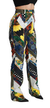 Élégant pantalon droit multicolore à taille haute