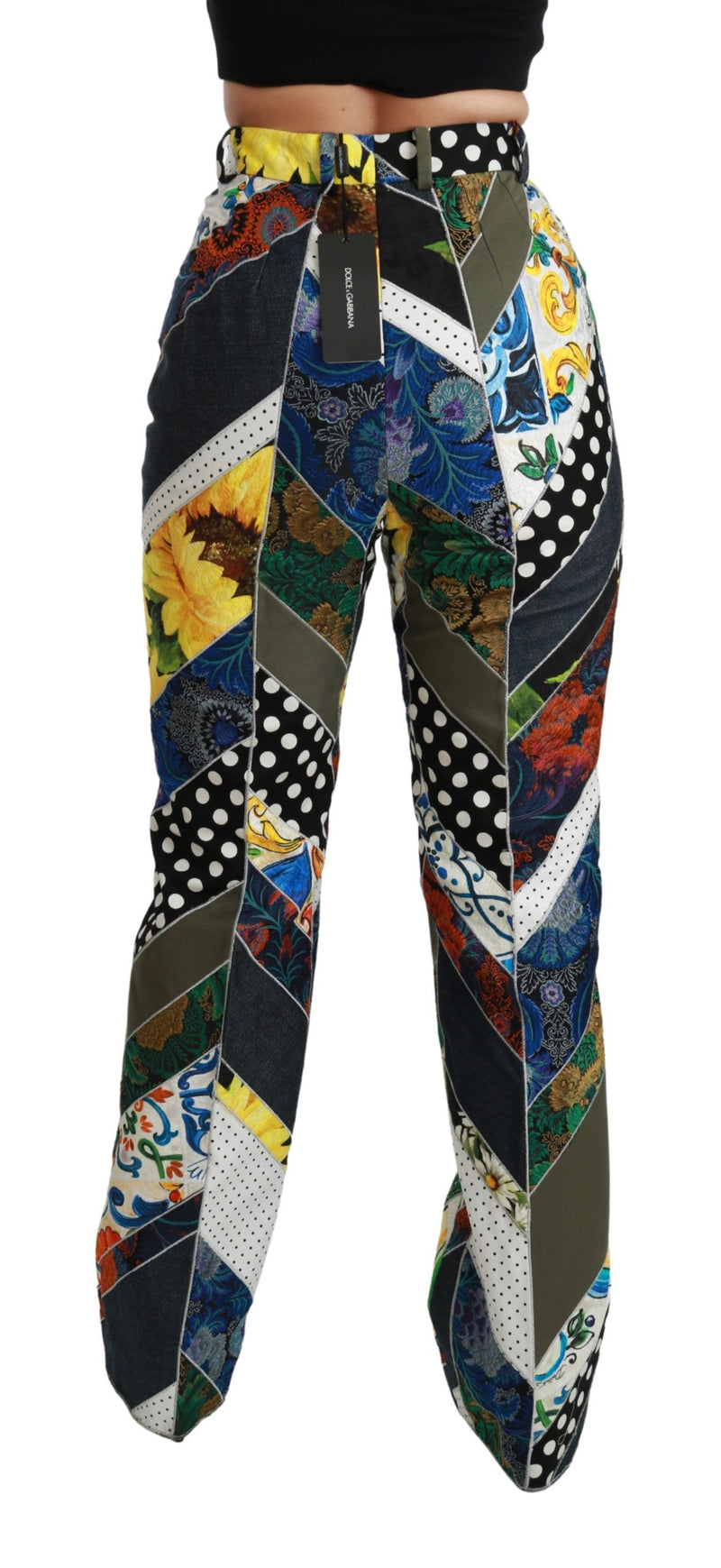 Eleganti pantaloni dritti multicolori ad alta vita