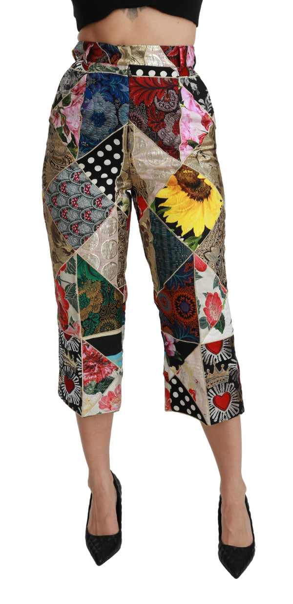 Elegantes pantalones de mezcla de seda recortada de cintura alta