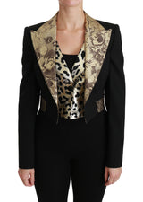 Opulente schwarze goldene Blumenjacke und Weste Ensemble