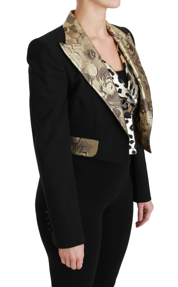 Opulenta chaqueta floral de oro negro y conjunto de chalecos