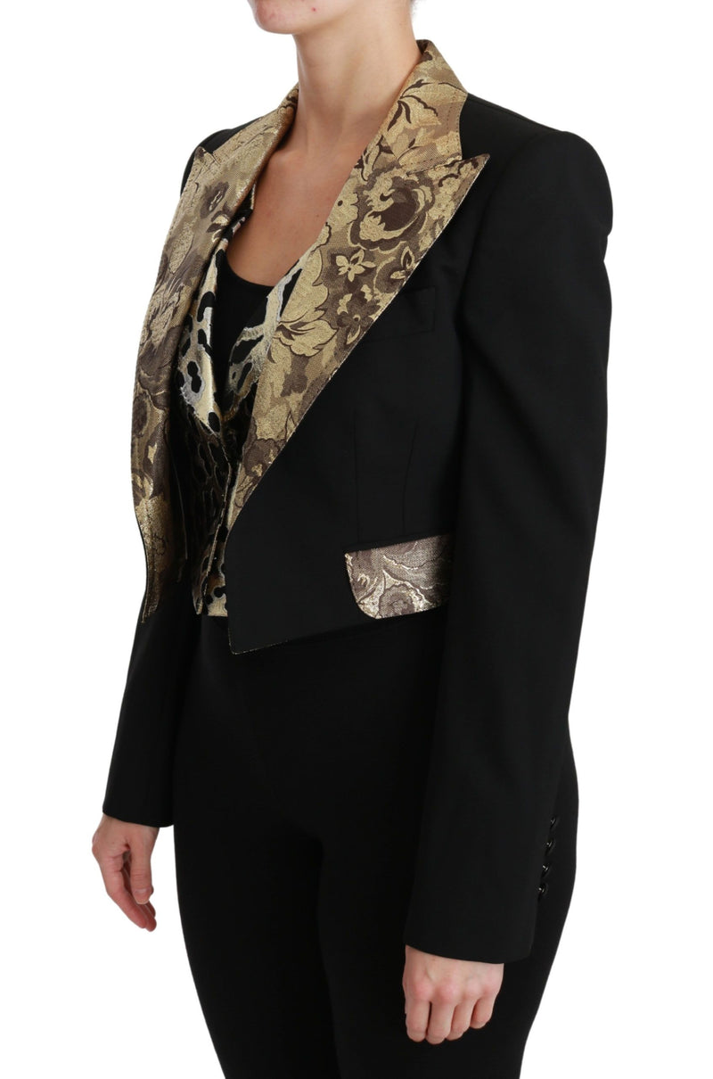 Opulente schwarze goldene Blumenjacke und Weste Ensemble