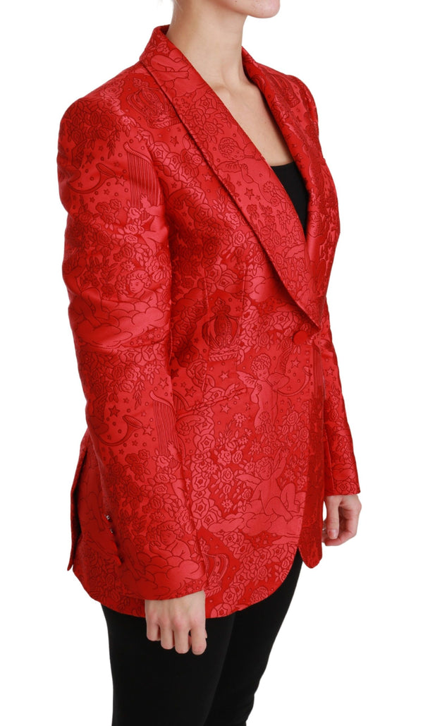 Blazer de patrón de ángel floral rojo