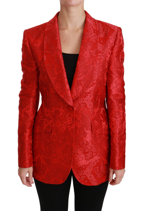 Blazer à motif d'ange floral rouge