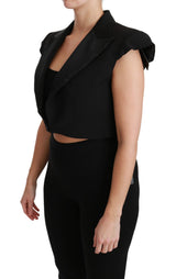 Elegant Black Cropped Blazer Vest