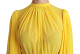 Vestido mini de seda plisada a una línea a sola amarillo