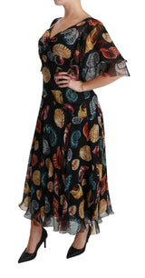 Elegant Sea Shells Print Silk Midi Dress