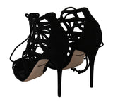 Elegant Black Suede Stiletto Ankle Strap Sandals