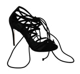 Elegant Black Suede Stiletto Ankle Strap Sandals