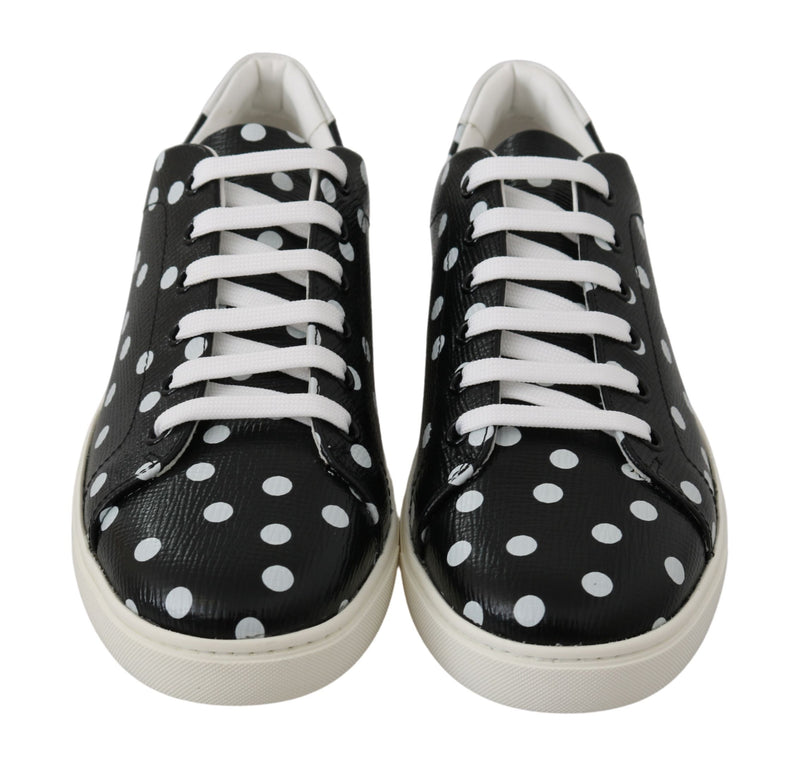 Black Polka gepunktete Leder -Sneaker