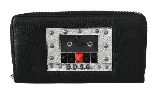 Elegant Black Leather Zip Continental Wallet